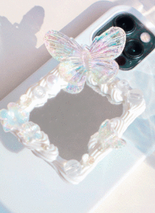 화이트 오로라 나비 거울 미러 그립톡