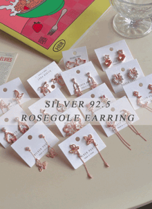 ღ silver 92.5 15종 ღ 로즈 핑크 골드 꽃 나비 귀걸이