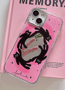 빠른출고♡⁼³₌₃ 핑크 검은고양이 미러 아이폰케이스
